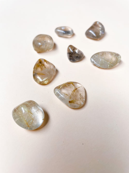 Golden Rutilated Quartz Tumbles - Celestial Stones