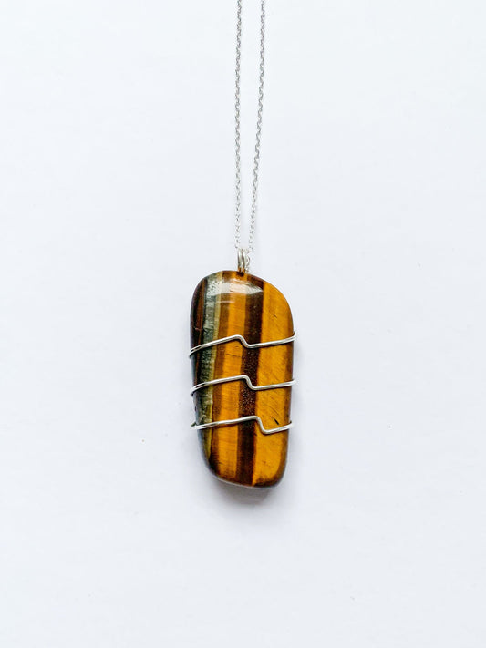 Tiger's Eye Wrapped Necklace - 40cm Length - Celestial Stones